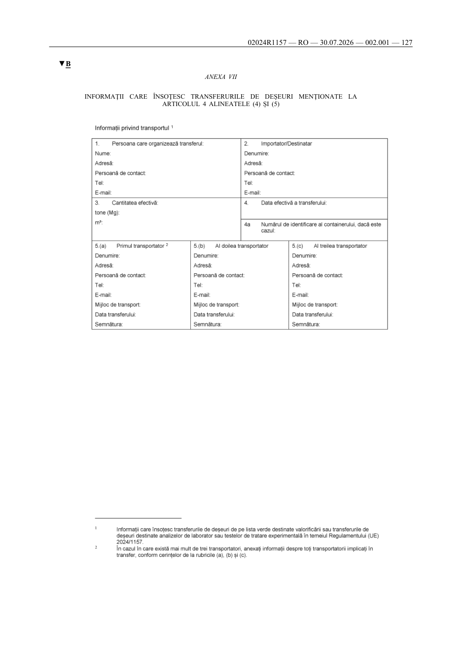 Formular oficial Anexa VII, pagina 127, câmpuri necompletate
