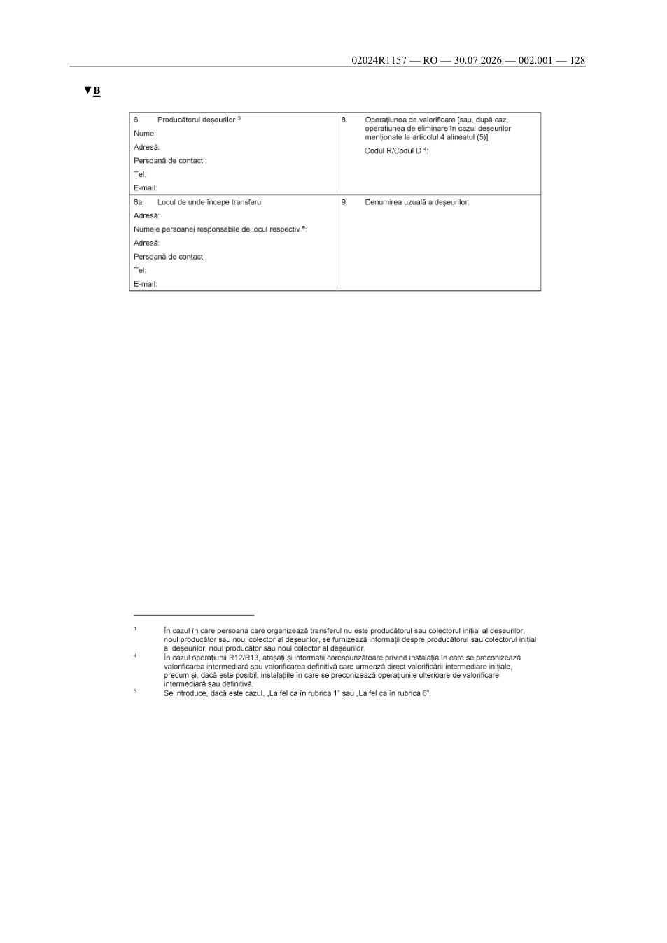 Formular oficial Anexa VII, pagina 128, câmpuri necompletate