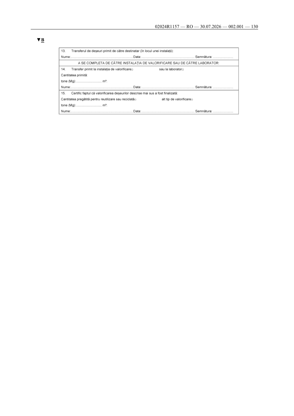 Formular oficial Anexa VII, pagina 130, câmpuri necompletate